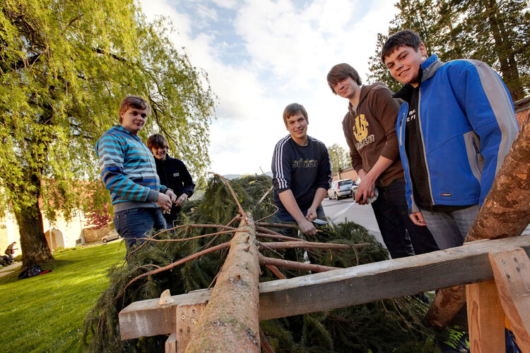 © Klimafonds-Ringhofer Jugendliche mit Baumstumpf